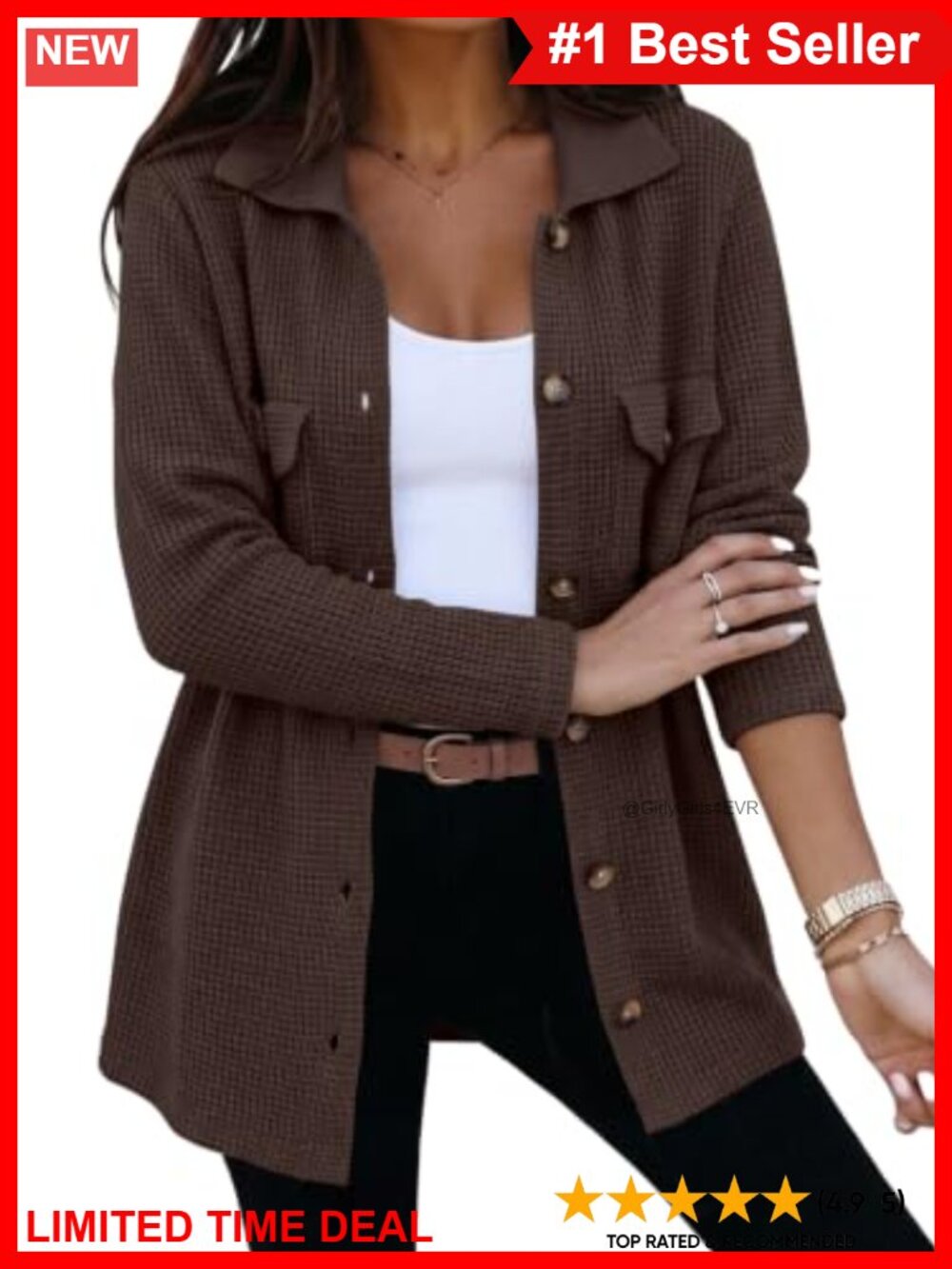 Waffle Knit Chunky Cardigan Sweater Shacket Button Down Top